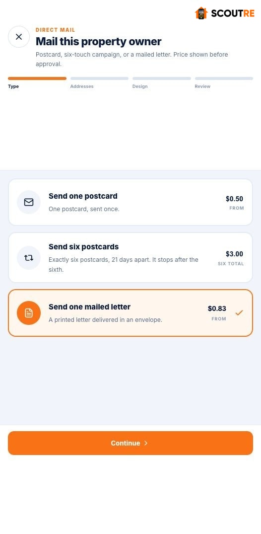 SCOUTRE Direct Mail selector with mailed letter selected