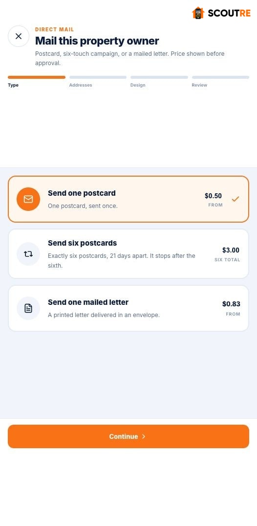 SCOUTRE Direct Mail type selector