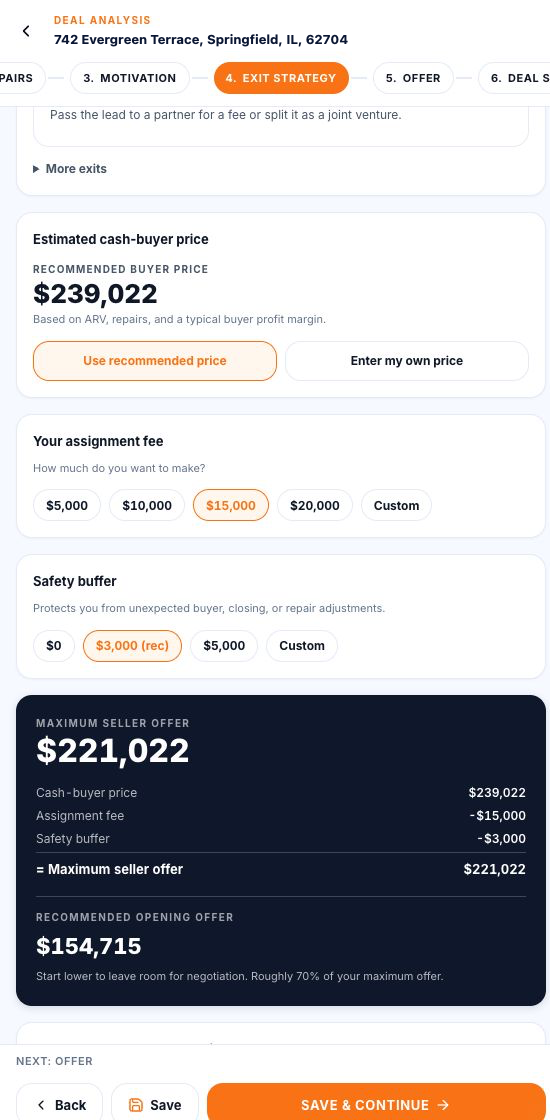 SCOUTRE exit-strategy buyer numbers and maximum seller price