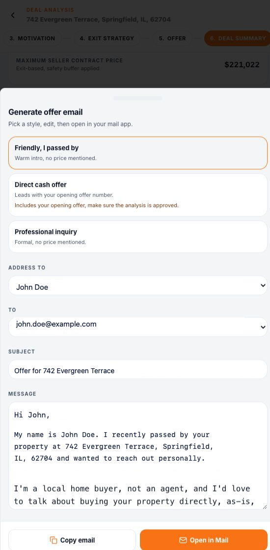 SCOUTRE offer-email template, recipient and subject controls