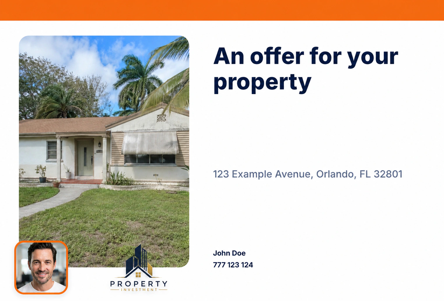 Property-specific postcard using captured house photo and synthetic property details
