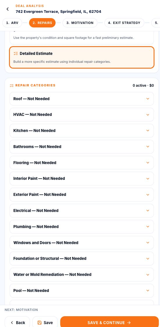 SCOUTRE detailed repair categories and budget