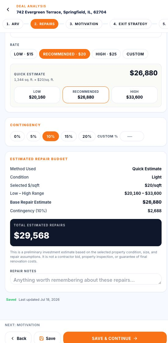 SCOUTRE quick repair estimate and budget